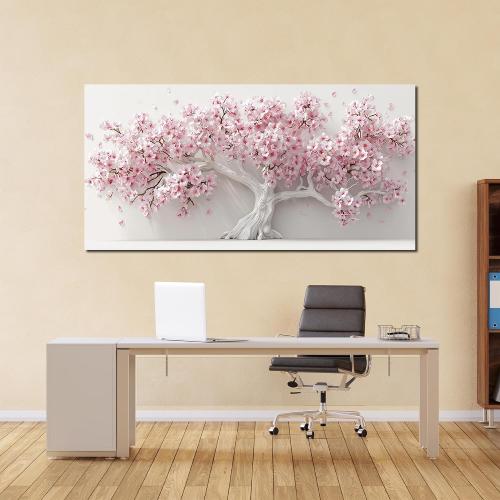 AOZEMI White Wall Art for Living Room Bedroom Home Office Pink Wall Decor Large Tree Pictures Art Flower Artwork Modern Floral Canvas 29x 59