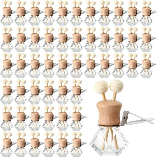 Zubebe 30 Pack 8 ml Diamond Essential Oil Diffuser Bottle Bulk Car Air Freshener Vent Clip Auto Perfume Vent Diffuser for Aromatherapy Fragrance Ornament Decor, Glass Bottle with Wooden Caps Stick