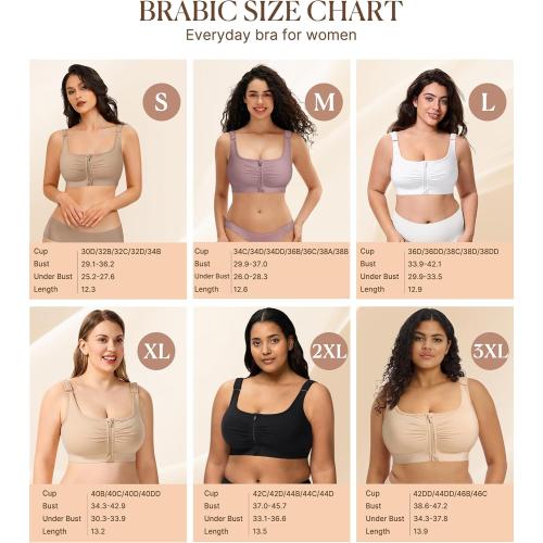 Size M BRABIC Wireless Zip Front Closure Bras for Women No Underwire Full Coverage Comfort Everyday Post Surgery Compression Bra