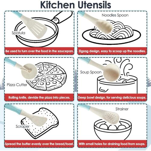 BUYGER Kids Play Kitchen Toys Accessories, Pretend Play Cooking Cookware Set Kitchen Pots and Pans Utensils Playset Christmas Gifts for Kids Girls Boys Toddler Ages 3-5  Years Old