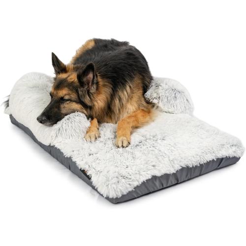 Best Friends by Sheri Nap Mat Dog Bed with Bolster - Washable Crate Pad, Removable Cover, Frost, Large, 36x21