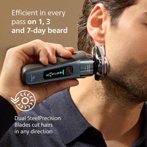 Philips Norelco Shaver i9000, Wet & Dry Electric Shaver, Taubenblau, SenseIQ Technology, Triple Lift & Cut System, 360 Rotating Dual SteelPrecision Precision Blades, Beard Styler, Model X9001/91