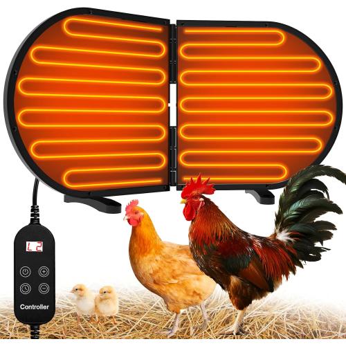 Chicken Coop Heater for Winter, Foldable Flat-Panel Radiant Heater for Chicken Coop with Timer & Temp Adjustable, Smart Large Chick Heaters with 2 Heating Plates for Chick Kitten Pet Animal.