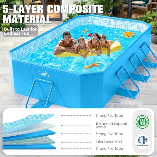FunBy Large Foldable Pool, Foldable Swimming Pool, Large Foldable Pool for Adults, Non-inflatable Pool,Oversize Thickened Collapsible Pool, Kids pool for Backyard,Mosaic Design 108x68x20-Light Blue