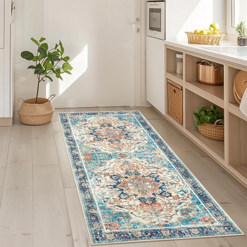 Runner Rug - ' Boho Washable Kitchen Rug, Non-Slip Soft Low Pile Rugs Indoor for Entrance Bedroom Bathroom Living Room,Vintage Throw Hallway Carpet Stain Resistance