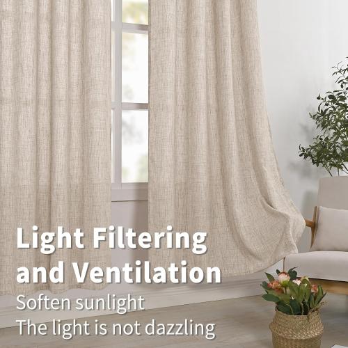 BGment Linen Curtains 63 Inch Length 2 Panels, Rod Pocket and Back Tab Light Filtering Textured Window Drapes for Bedroom Living Room Bathroom, 42 Inch Wide Each Panel