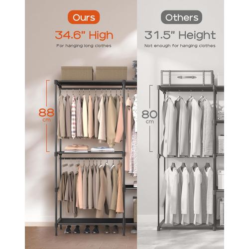 Clothes Rack, Portable Closet, 80.7 Inch Extra Large Capacity Wardrobe Closet, Clothes Storage Organizer with Shelves and 5 Hanging Rods, Easy to Assembly, Black PCT036B01