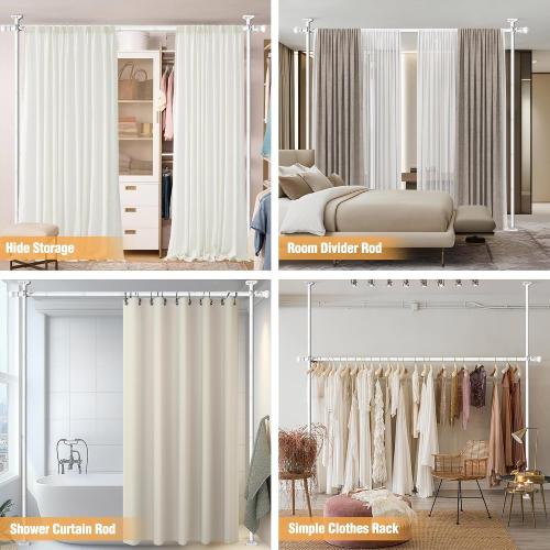 AKTOP Room Divider Curtain Rod, No Drill Tension Rod for Privacy, White