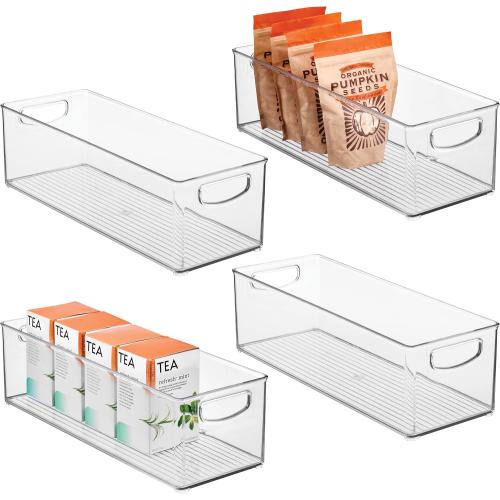 iDesign Plastic Stackable Pantry Bin with Handles, Set of 4, Clear | For Kitchen Cabinets or Fridge, Made in USA
