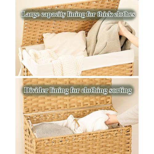 SETVSON Laundry Hamper with Lid Wicker Laundry Basket 112 L (29.6 Gal) Laundry Hampers Handwoven Rattan Clothes Hamper with Handles 3 Removable Liner Bag, 6 Mesh Bags for Bathroom Bedroom Natural
