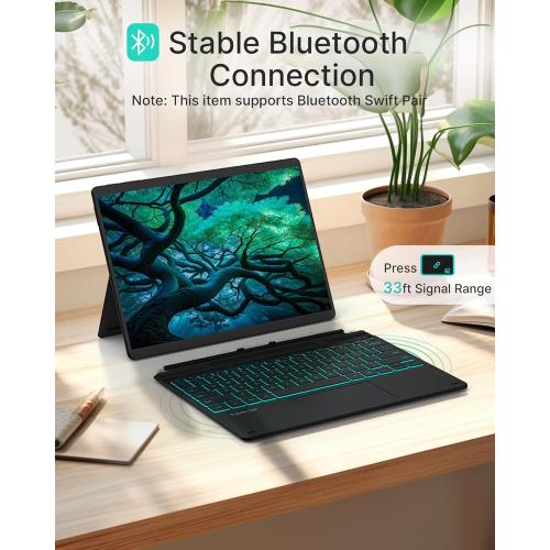 typecase Surface Pro 9 Keyboard, Compatible with Surface Pro 11 10 9 8 X, 13 Inch Wireless Type Keyboard with 11-Color Backlit & Pen Holder - Matte Black