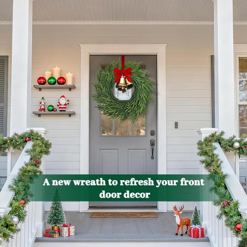 24 Inch Norfolk Pine Wreath, Real Touch Artificial Green Christmas Wreaths for Front Door, Windows, Porch, Wall, Indoor, Outdoor Xmas Holiday Decorations