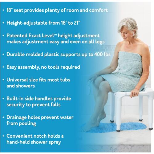 Carex Universal Bath Seat and Shower Chair, Heavy Duty Shower Bench for Bathtub, Safety Bath Seat Stool for Seniors and Disabled, Supports up to 400 lbs, Adjustable Height Shower Bench for Inside Tub