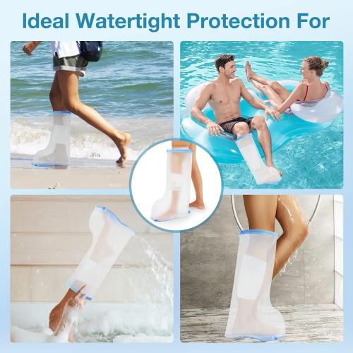 Waterproof Extra Wide Leg Cast Cover for Shower Adults, Extra Large Half Leg Shower Cover with Non-Slip Bottom, Watertight Foot Protector for Plus Size Adults Surgery Shower Boot