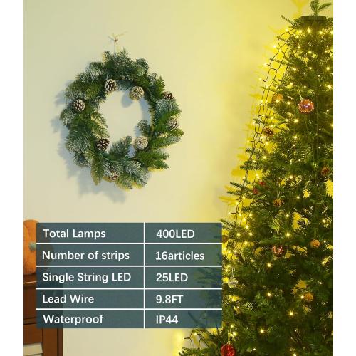 Cascading Twinkle Lights for Christmas Tree,400 LED Christmas Tree Lights with 8 Modes,6.6FT x 16 String Lights with Timer for Indoor Party Xmas Decorations(Warm White)