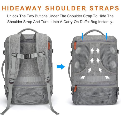 Lumesner Carry on Travel Backpacks, Extra Large 40L Flight Approved for Men & Women,Expandable Suitcase backpack (Grey (Backpack With 4 Packing Cubes))