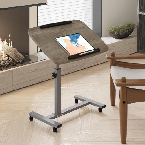Color Grey Laptop Table Mobile Adjustable Height Portable Desk Notebook Swivel PC Computer Rolling Desk with Wheels, Laptop Stand for Couch Bedside Hospital Bed Table