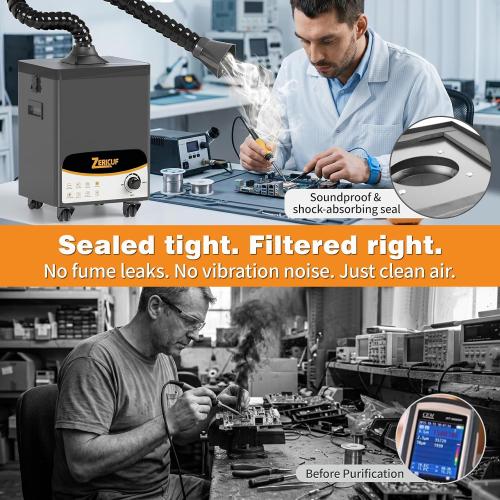 Solder Fume Extractor – 180W 320m³/h, Thickened Pre-Filters, Soundproof Low-Noise Chamber, Exclusive Downward Exhaust, H13 HEPA & High-Iodine Carbon, Smoke Absorber for Soldering, Laser, 3D Printer