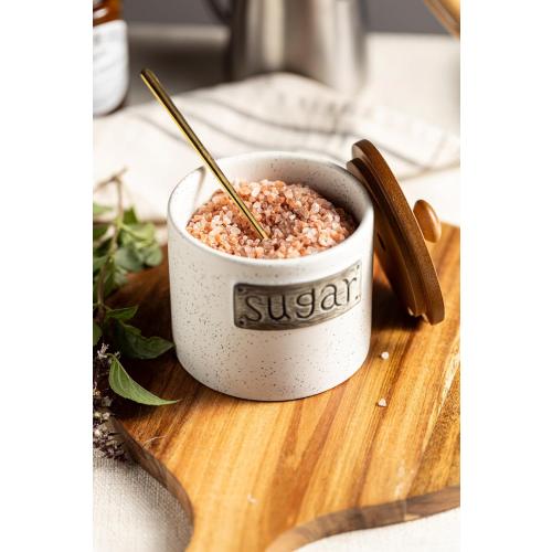 LYEOBOH Ceramic Sugar Bowl with Lid and Spoon, 15 OZ Sugar Holder for Coffee Bar Accessories, Sugar Jar for Countertop, Azucarera Farmhouse Home and Kitchen, White