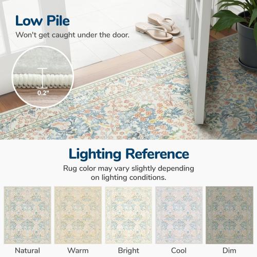 Lessymo Floral Living Room Rug 5x7 Area Rug, Vintage Forest Washable Rugs for Dining Room, Bedroom, Low Pile Non Slip Rubber Green Mat Indoor Boho Carpet for Large Entryway, Beige Brown