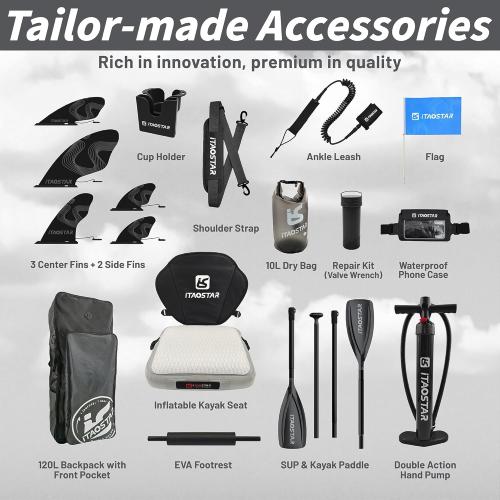 Wild 11'×36/11'6×34/12'6×33 Inflatable Paddle Board with Seat, One-Stop Premium SUP Board Gears, Tailored 5 Fins, Stable Inflatable Stand Up Paddle Boards for Youth/Adults of All Levels (NO TEST)