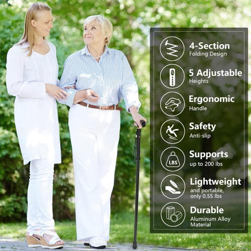 Folding Walking Cane - Lightweight, Adjustable, Anti-Slip, Portable, with Storage Bag and Strap, Suitable for Men, Women, and The Elderly.