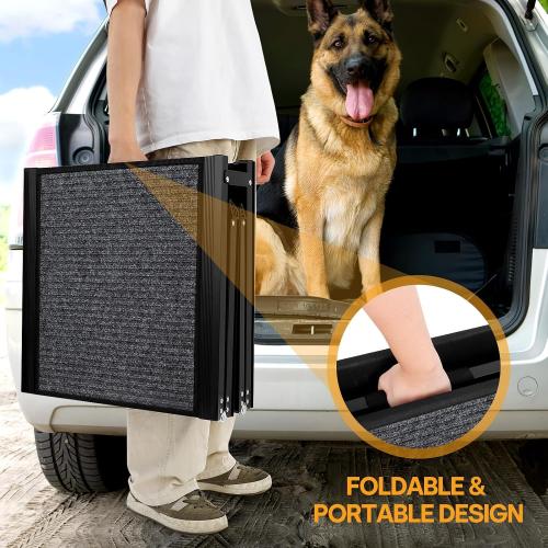 Dog Ramps for Large Pets, 71 L & 20 W Extra Wide Foldable Aluminum Pet Ramp with IP64 Waterproof & Non-Slip Rug Surface, Up to 300lbs for Giant Dogs for SUV, Truck, Bed, Stairs, Indoor & Outdoor
