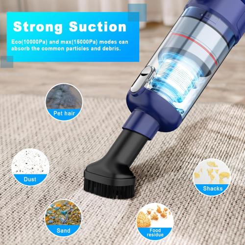 Handheld Vacuum Cordless - Car Vacuum Cleaner with Brushless Motor, 15000Pa Strong Suction with LED Light, Type C Cable, 2 Fliters, Portable Hand Vacuum for Home, Pet and Car