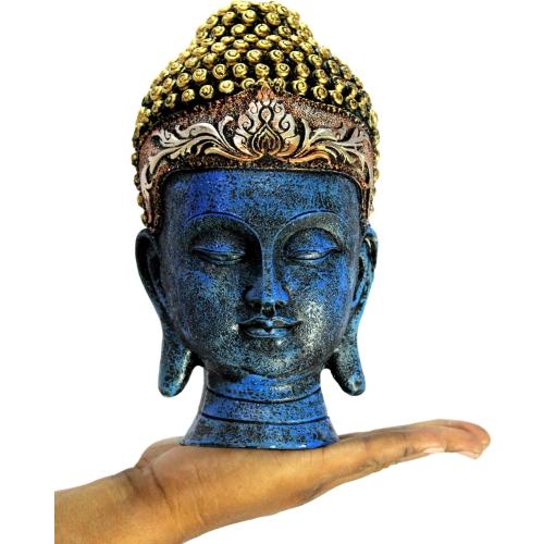 eSplanade Buddha Head Statue for Home Decor | Resin Buddha Face Showpiece for Living Room, Meditation, Office Table Desk, Shelf | Tibetan Buddhist Idol | Zen or Yoga Figurine Gifts | Blue, 12 Inch