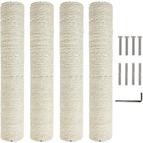 Fhiny 4PCS Cat Scratching Post Replacement 15 Natural Sisal Spare Extension Scratch Post for Cats Tree DIY Craft Refill Pole Parts Hemp Rope Scratcher Climbing Perch for Indoor Kitten White