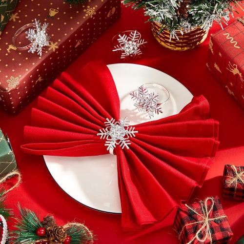 Mimorou Set of 60 Christmas Snowflake Napkin Rings Bulk Silver Rhinestone Cloth Napkin Holders Xmas Metal Serviette Buckle Holders for Holiday Party Dinning Room Table Setting Decoration