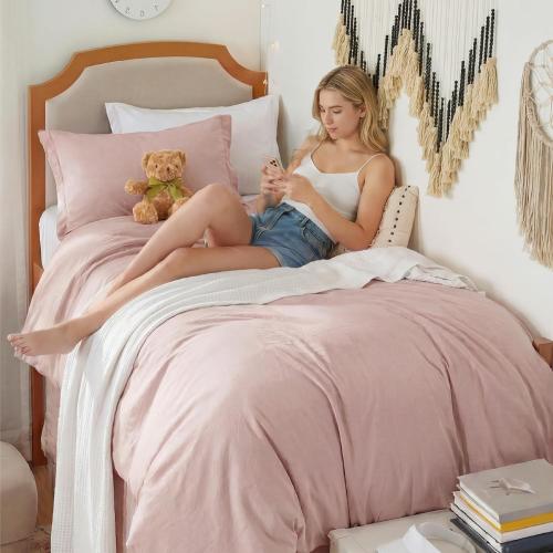 Bedsure Prewashed Twin Duvet Cover, Cotton-Like Bedding Set, Rose Pink