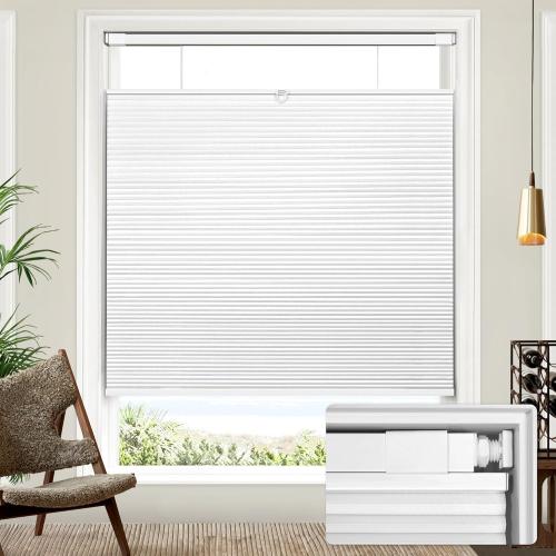 Lazblinds Upgraded Magnetic Top Down Bottom Up (TDBU) Honeycomb Blinds, No Drill No Tools Easy Install Cordless Cellular Shades for Windows 33.5 W x 64 H, White - Blackout