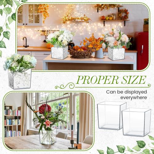 Tioncy 6 Pieces 6 x 6 Acrylic Square Vases for Centerpieces Clear Plastic Vase Cube Flower Vase Bulk for Wedding Centerpieces Home Office Floral Plant Succulent Pots Planters