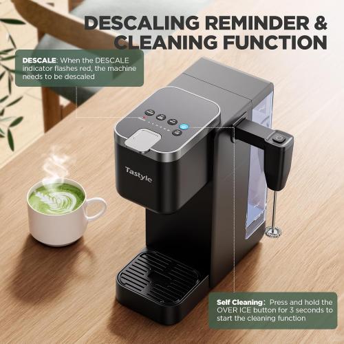 Tastyle Single Serve Coffee Maker with Built-in Detachable Milk Frother