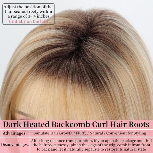 RENERSHOW Medium Length Bob Wigs for White Women Layered Blonde Highlight Straight Pixie Bob Wig with Bangs Heat Synthetic Natural Daily Party Wig 12inch Average Size Wig