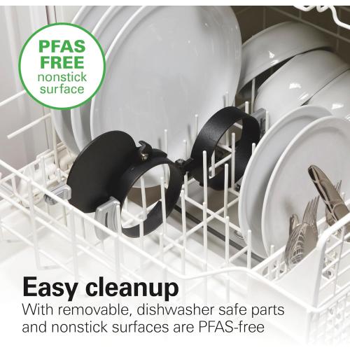 Hamilton Beach Dual Breakfast Sandwich Maker with Timer, Ready in 5 Minutes, Removable Dishwasher Safe PFAS-Free Non-Stick Egg Cooker Ring, Silver (25490MNA)