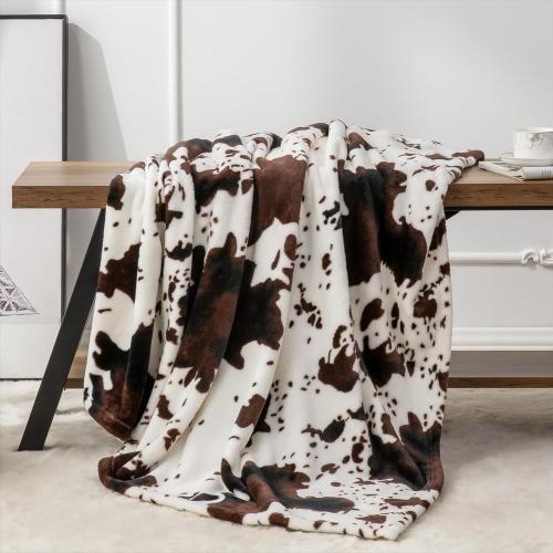 Cow Print Throw Blanket for Couch & Bed,Cute Luxury Plush Cozy Fuzzy Blanket , Super Soft Warm Lightweight Throw Blanket for Travel Camping, Brown