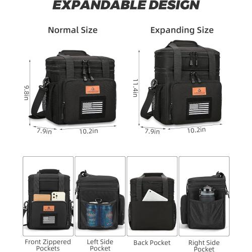 HSHRISH Expandable Lunch Box, Double Deck Large Insulated Lunch Bag for Men, Durable Leakproof Cooler Bag for Men Work Shift Outdoor Trips, 20 Can/15 L, Black