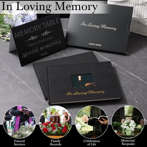 XKDOUS Linen Funeral Guest Book for Memorial Service Hardcover in Loving Memory Guestbook Celebration of Life Keepsake Guest Sign in Book with Table Sign for Funeral Service