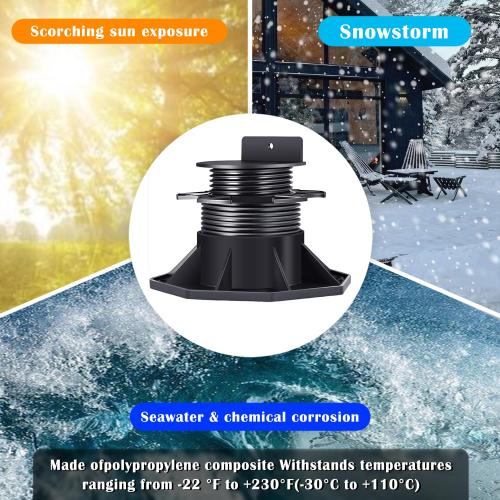12Pack Adjustable Deck Support Pedestal Deck Foundation Base Support，Used for Floating Deck Platform Deck Floor Height Adjustment Raising, Adjustment Raising from 2-3/8 to 5-1/2, Black