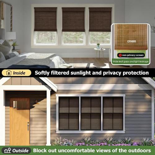 LazBlinds Cordless Bamboo Roman Shades, Privacy Blinds for Interior Windows, Room Darkening Roll Up Bamboo Blinds for Home & Patio, 31.5 W x 64 H, BDP-Espresso