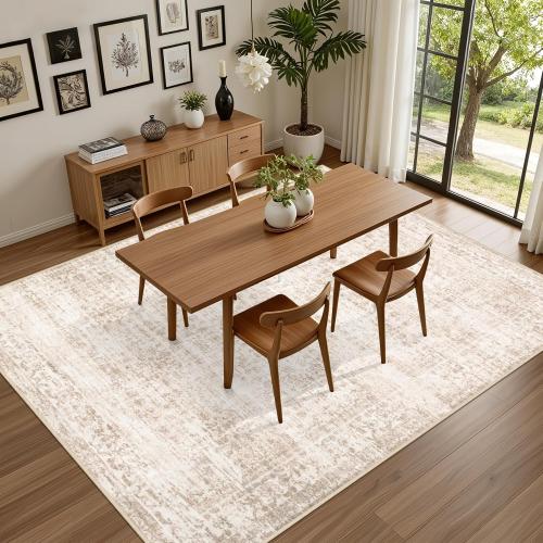 Area Rugs Living Room Rug: Washable Vintage Boho Rug No Slip Stain Resistant Soft Carpet Indoor Floor Floral Large Carpets for Bedroom Dining Room Farmhouse Nursery Hallway Home Office Beige