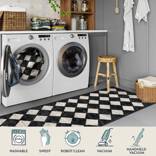 Lahome Moroccan Trellis Area Rug - 5x7 Black Washable Large Rugs for Bedroom Living Room Mat, Checkered Soft Non Slip Stain Resistance Indoor Accent Carpet for Dining Room Coffee Table