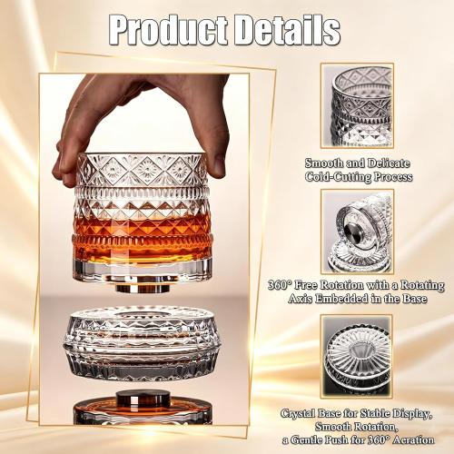 Rotating Whiskey Glass - 360° Rotating Crystal Whiskey Glass