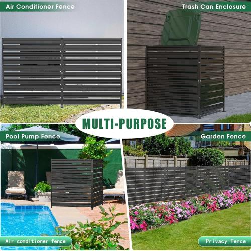 Metal Privacy Fence Panels for Outside, 42 H x 38 W (3 Panels) Air Conditioner Fences, Pool Equipment Enclosure Trash Can Fence, No Dig Privacy Screen Fencing for Outdoor, Black