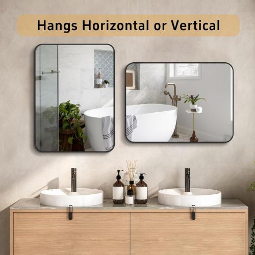 16x24 inch Black Rectangle Mirror, Brushed Metal Framed Vanity Mirror for Bathroom,Living Room,Bedroom,Entryway,Hallway,Wall Mounted Vertical or Horizontal
