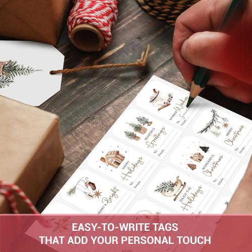 AUDREE 210 Pcs Christmas Gift Tags Sticker - Self Adhesive Cozy Holiday Gift Tags for Xmas Presents - Christmas Name Tags Label Stickers for Xmas Gifts Wrap Presents Box Envelope Decor