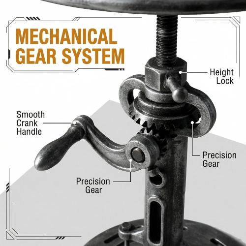 Topower Industrial Retro Side Table end Table Antique Mechanic DIY Crank Height Ajustable Cast Iron Base Table Farmhouse Accent End Table Silver