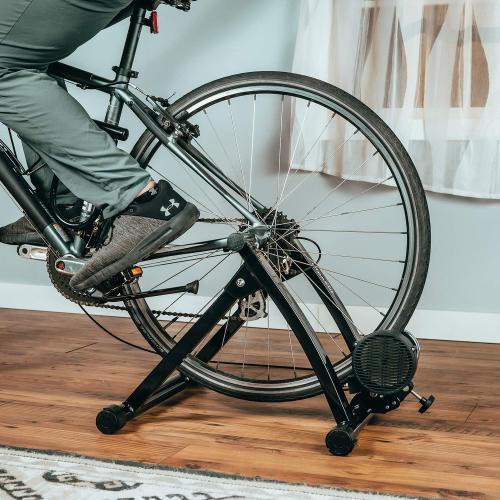 Alpcour Bike Trainer Stand for Indoor Riding – Portable Foldable Magnetic Stainless Steel Indoor Trainer, Noise Reduction, 6 Resistance Settings & Bag – Stationary Exercise for Road & Mountain Bikes